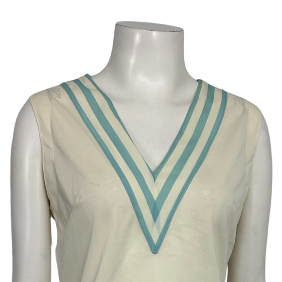 1960s Sleeveless Stripe V Neck Loungewear Long Top Sleepwear / Medium - Picture 2 of 4